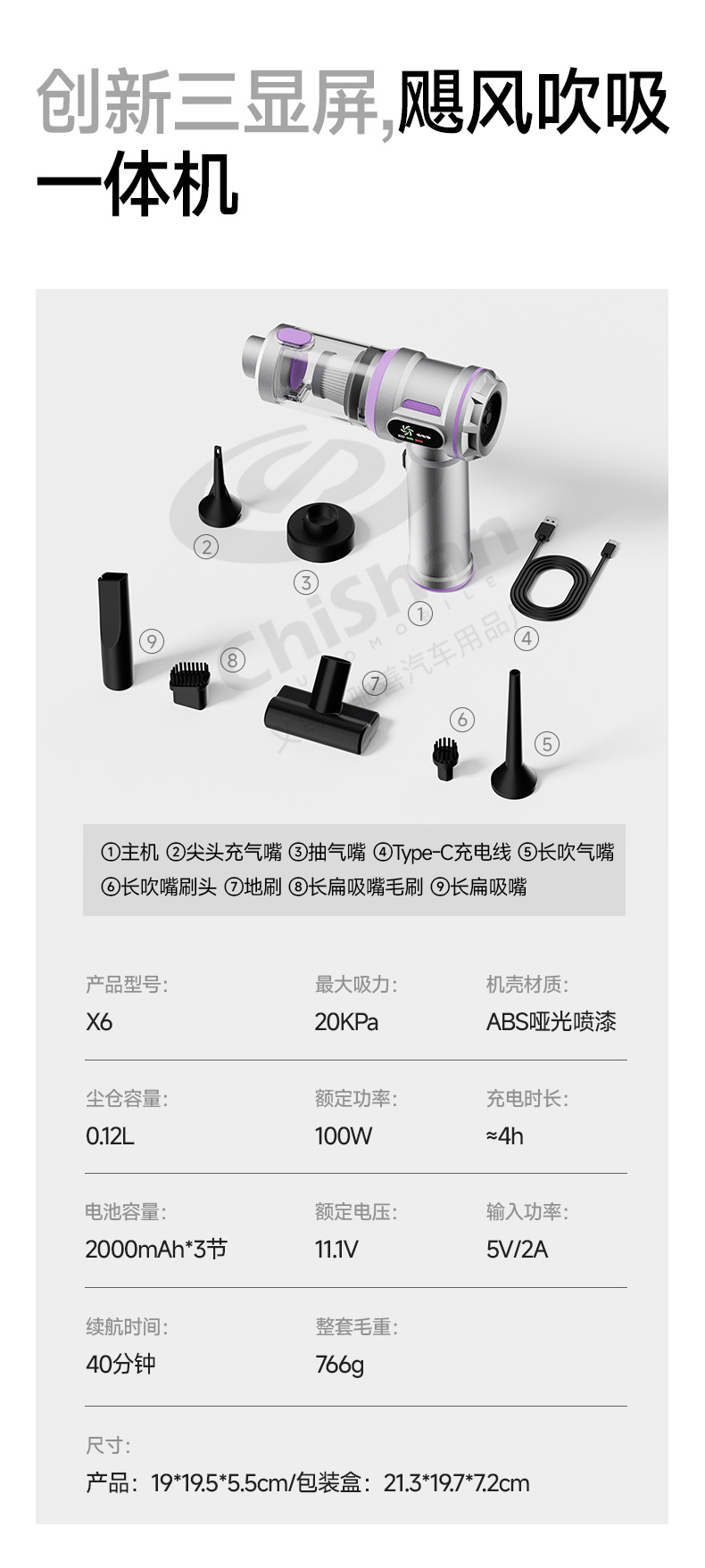 [Customized] Car Vacuum Cleaner, Handheld, Super Strong Suction, Small Wireless Portable Vacuum Cleaner for Cars, Suction and Blowing in One