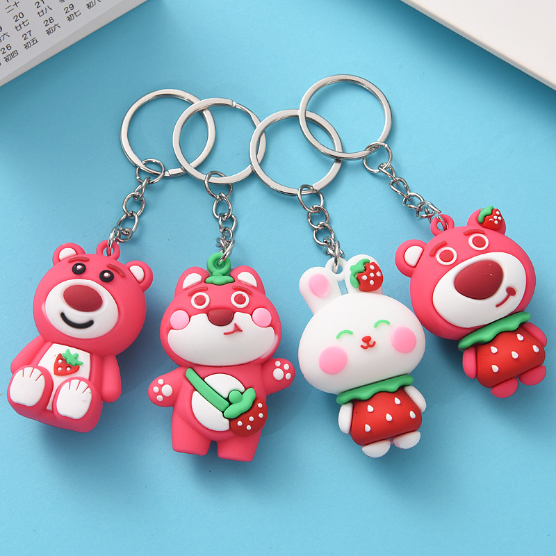 Cartoon Strawberry Bear Keychain Exquisite Small Gift Children's Student Small Gift School Bag Pendant Whole Class Back-To-School Gift