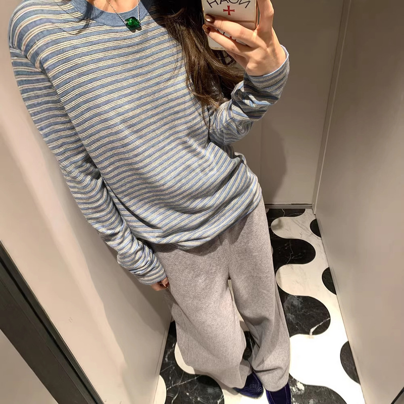 【New Product on 12/27】Blue and White Clear Sky Striped Knit Sweater for Lazy Weekend Wear Rz254285 【New Product on 12/27】Blue and White Clear Sky Striped Knit Sweater for Lazy Weekend Wear Rz254285