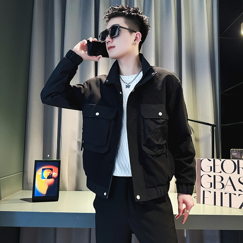 Short Standing Collar Jacket For Men's Spring And Autumn Workwear, Casual Jacket, Men's Jacket_voghion.com