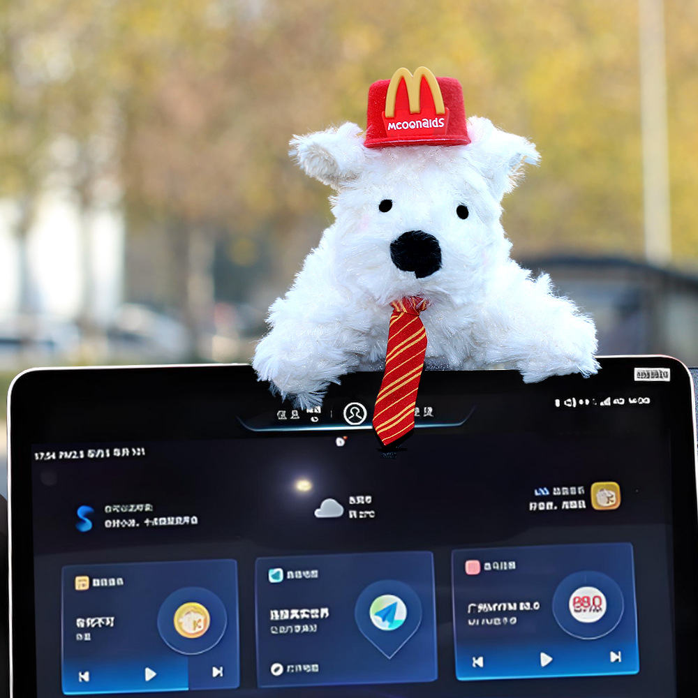 Decoración de la pantalla del coche de West Highland, cachorro garabateado, bloqueo de coche, decoración de la pantalla de control central, accesorios de coche, felpa linda
