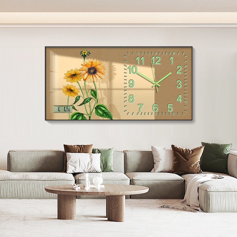 Crema estilo aleación de aluminio reloj moderno minimalista flor pintura decorativa Reloj de pared sofá Fondo pared pintura Reloj de pared