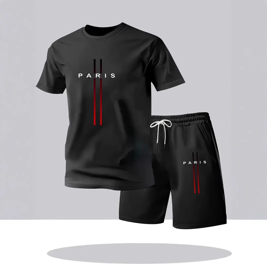 Summer Men's Quick-Drying Mesh Thin Sports Short-Sleeved Shorts Two-Piece Set Running Fitness Training Loose Casual Set