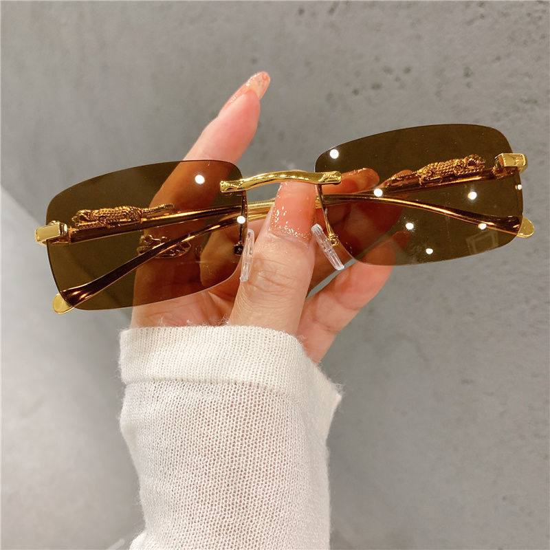Modische Eckige Randlose Sonnenbrille Für Damen Und Herren_voghion.com