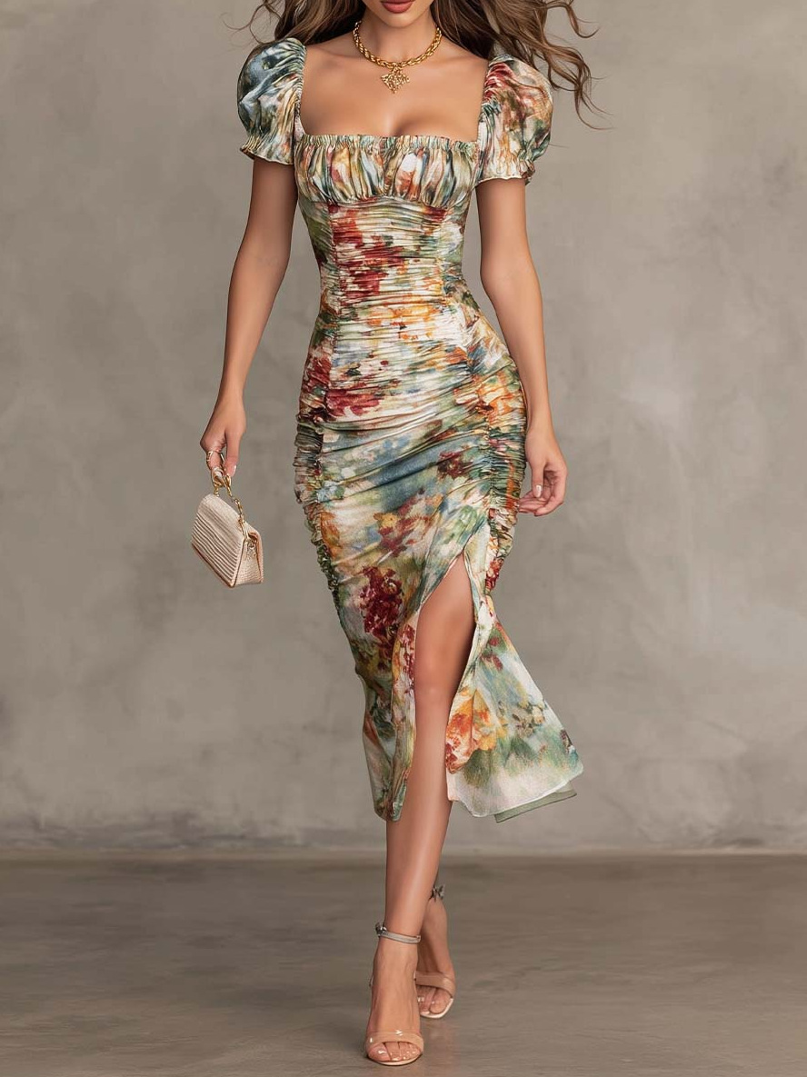 2026 Summer New Style Off-Shoulder Waist-Cinching Ruffle Elegant Dress Amazon Independent Site Cross-Border Women's Clothing