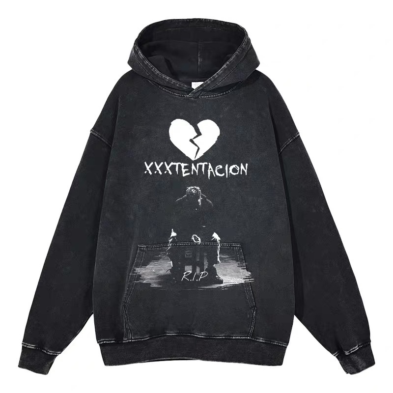Eminem Travis Scott Tupac XXX American Hip Hop Rap Vintage Imprint Water Washed Hooded Sweater