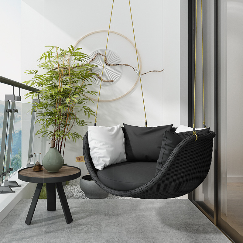 Ocio al aire libre columpio cesta silla colgante balcón interior ratán asiento terraza ratán silla individual interior Nordic mecedora image 2
