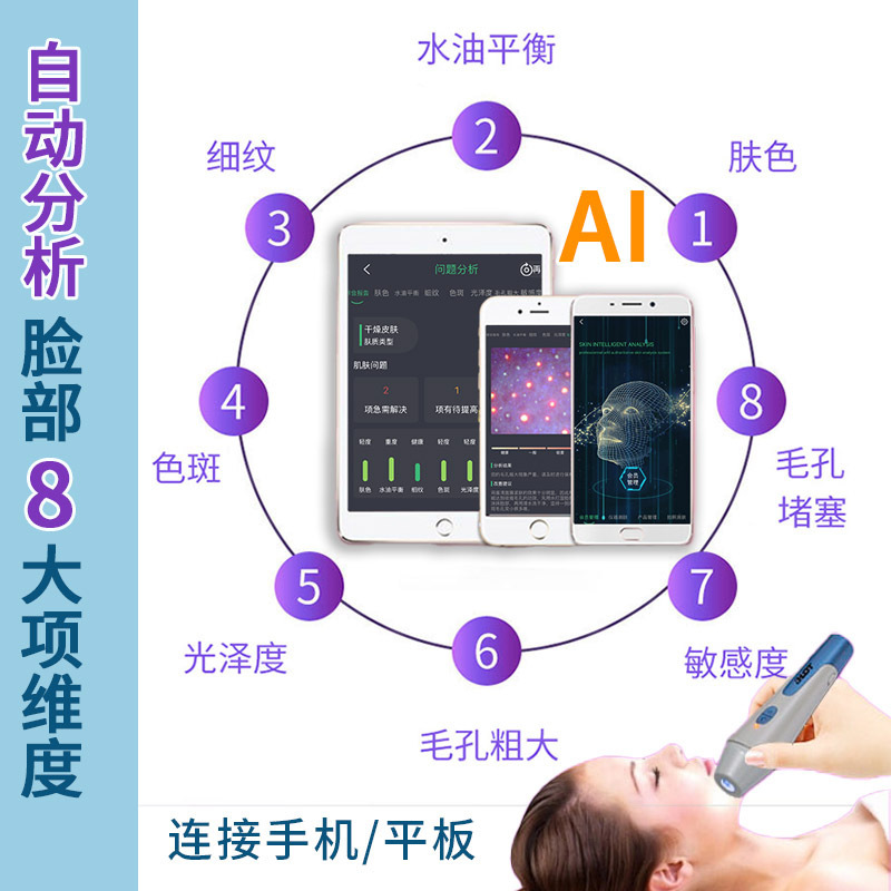 AI知能皮膚検出器美容院顔無線分析器肌小型携帯テスト器三光譜|undefined