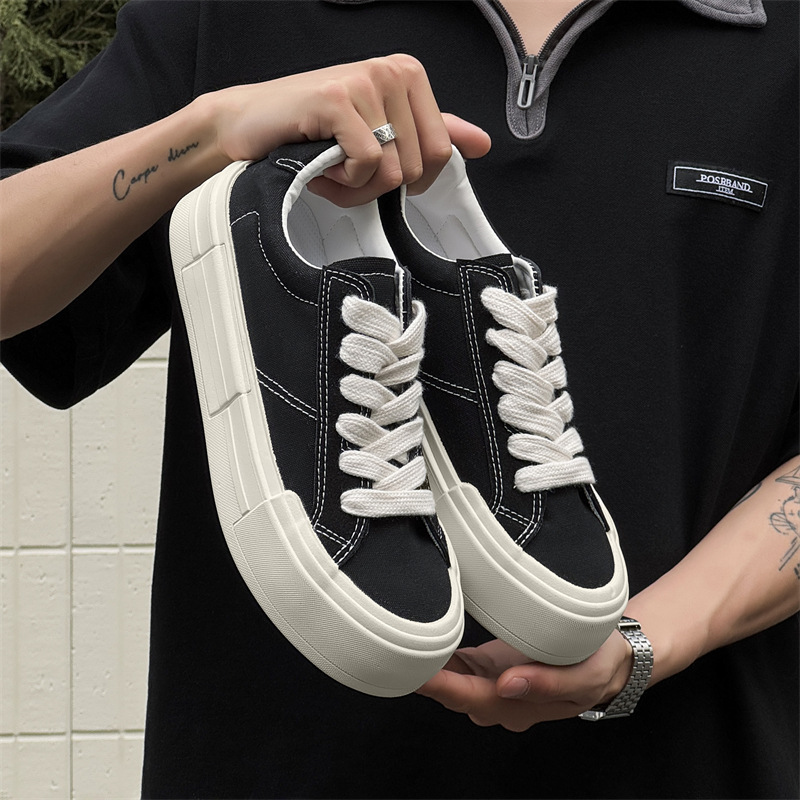 Afanting Thick-Soled Casual Shoes for All Seasons New Round-Toe Niche Design Sneakers Men's Versatile Canvas Shoes Bread