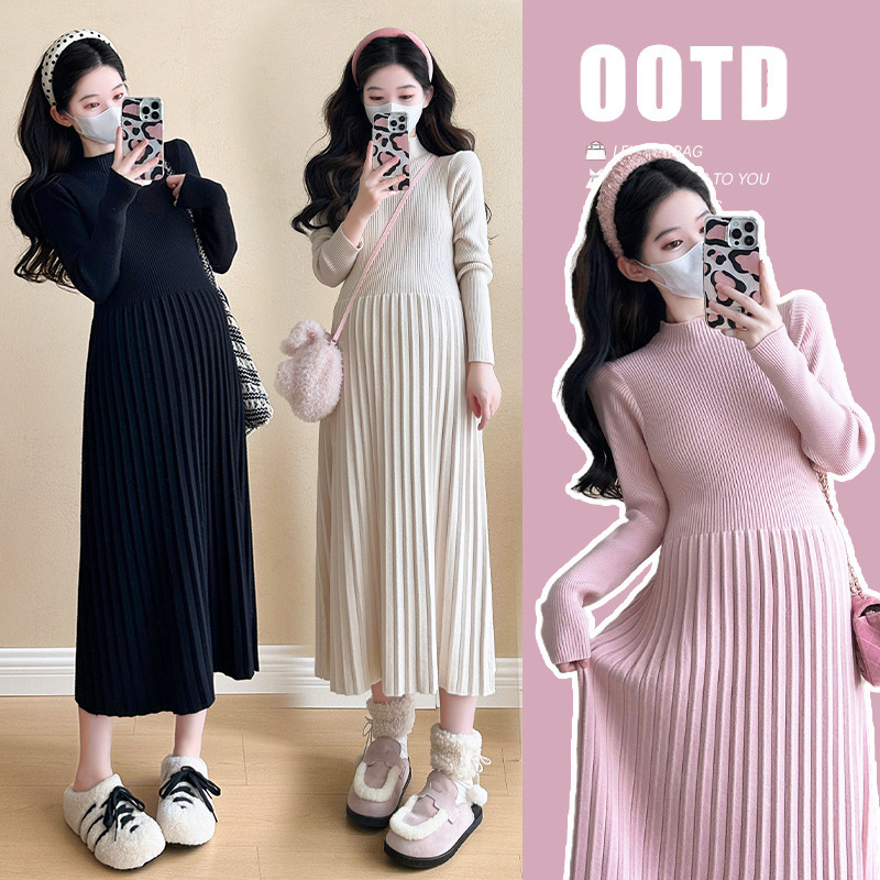Pregnant Women's Autumn and Winter Sweater Long plus size Inner Base Shirt Loose Long Dress Autumn and Winter Knitted dress