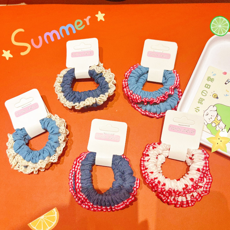 New Sweet Lace Denim Hair Tie, Fashionable and Versatile Girl Hair Rope, High-Looking and Versatile Ponytail Hair Accessories Wholesale