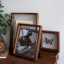 黑胡桃木双面相框实木立体中空相框桌面摆台订婚结婚照展示框