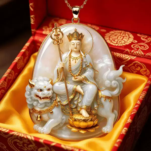 Listen to the Ksitigarbha Bodhisattva pendant, white shell gilded Buddha amulet, unisex peace necklace, festival charm
