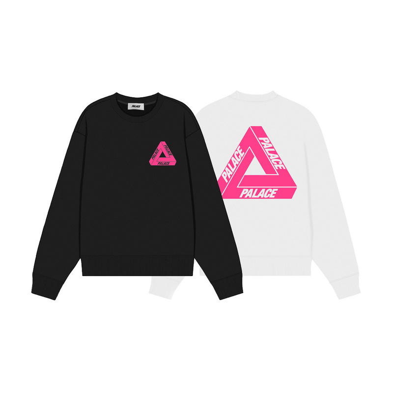 Palace British Street Fashion Brand Fw25Ss Basic Pink Printed Triangle Logo Men's and Women's Round Neck Sweatshirt