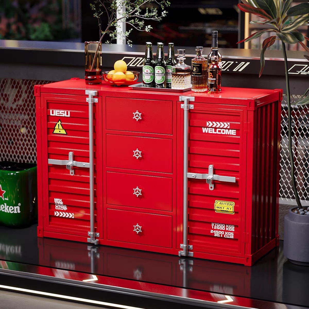 Container Storage Cabinet Kitchen Sideboard Storage Cabinet Bar Restaurant Cabinet Industrial Style Tea and Wine Cabinet