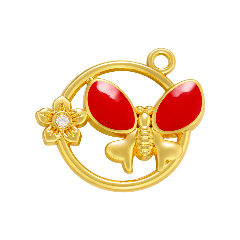 Fashion Colorful Dripping Butterfly Pendant Round Flower Copper Pendant display picture 3