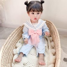 春新品连体衣婴儿童装女宝长袖海军风爬服韩版哈衣可爱2121新