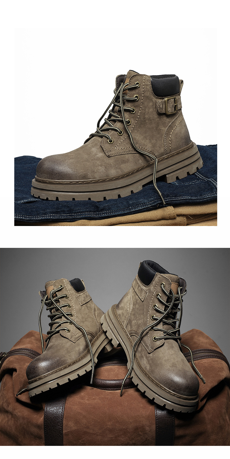 Men's ankle boots Autumn high top men's boots Retro casual desert boots Leather big yellow boots platform work boots_voghion.com