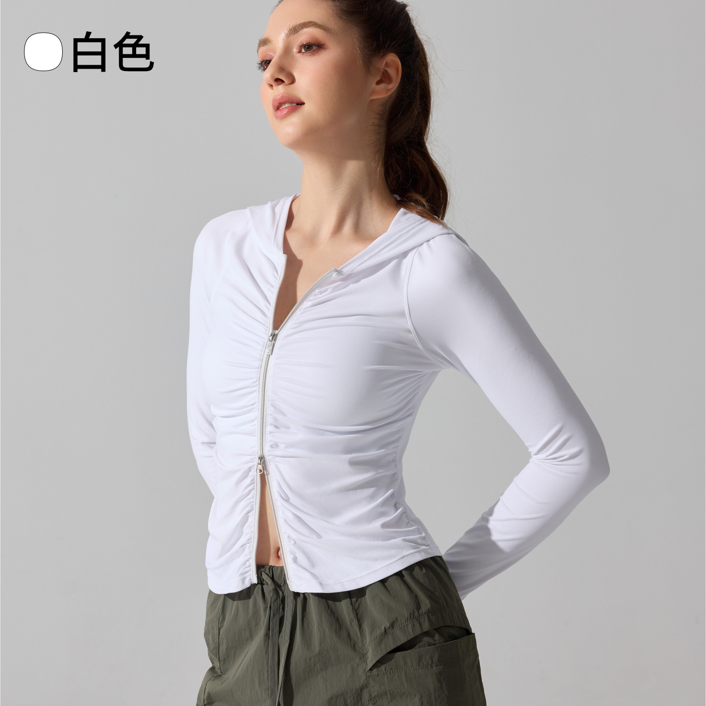 Europa y Estados Unidos chaqueta deportiva transfronteriza de mujer ligera y seca de mangas largas con sombrero con cremallera de fitness ropa de yoga delgada chaqueta de carrera image 7