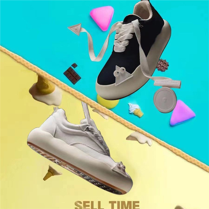 Li Muchen's Same Style Black and White Little Monster Shoes Hardsponde 2024 Spring Celebrity Couple Thick-Soled Canvas Shoes Li Muchen's Same Style Black and White Little Monster Shoes Hardsponde 2024 Spring Celebrity Couple Thick-Soled Canvas Shoes