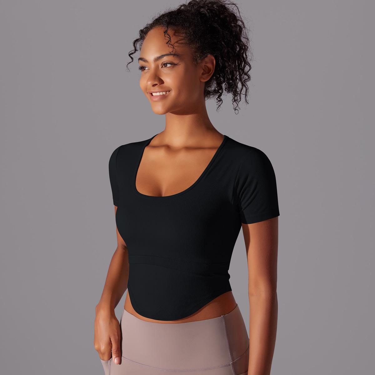 Simple Style Solid Color Nylon Spandex Round Neck Active Tops T-shirt display picture 135
