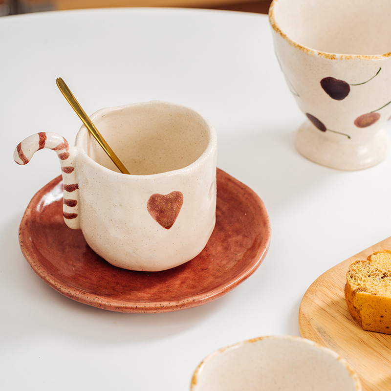 Meijiahui mano cerámica taza de café y plato conjunto retro encantador dibujos animados italiano taza de latte taza de leche