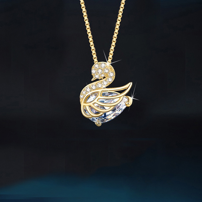 Elegant Swan Sterling Silver Inlay Rhinestones Pendant Necklace display picture 3