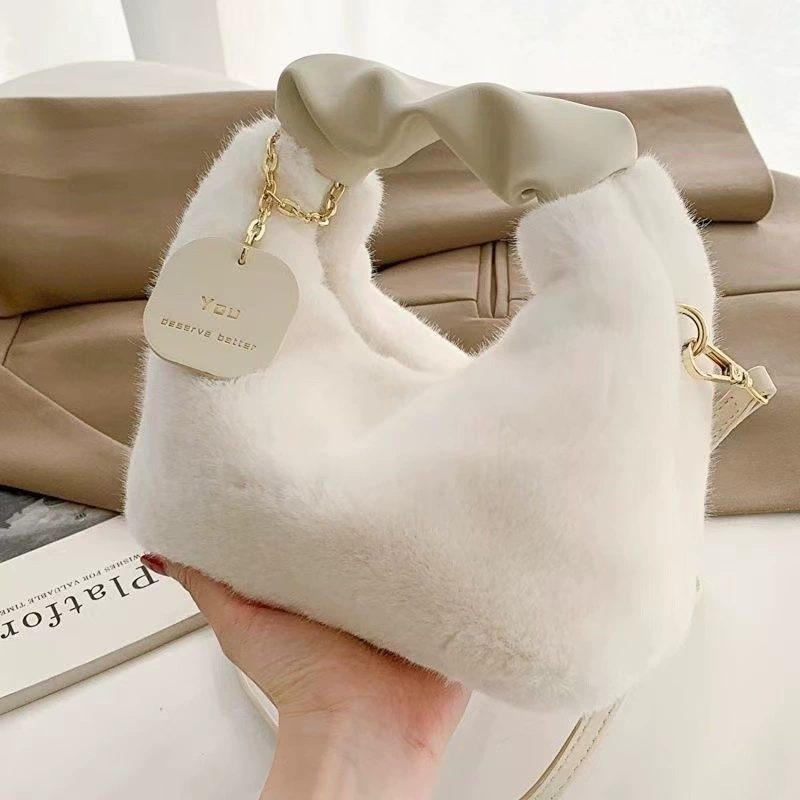 Demi-season shoulder bag, faux fur one-shoulder handbag, lightweight 0.15 kg, multiple colors