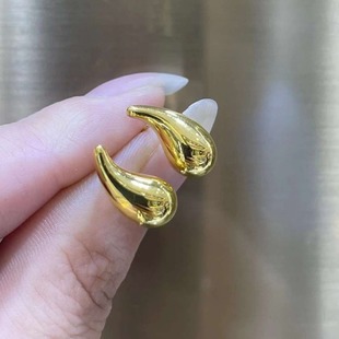 18K Gold Water Drop Earrings Au750 Color Gold Plain Gold Drainage Style Stereo Earrings Ear Buckle Women's Water Shell Gold Wholesale
