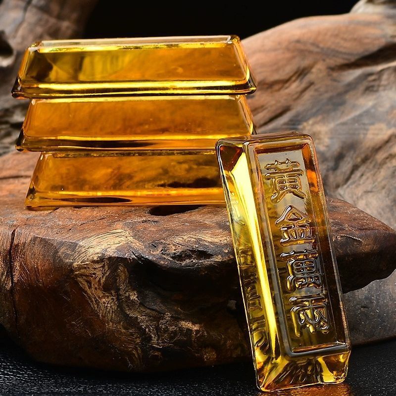 [Zibo Glaze] Glazed Gold Brick Home Decoration Wealth-Attracting Yellow Crystal Ornament, Perfect Gift for Good Luck Crystal Stone