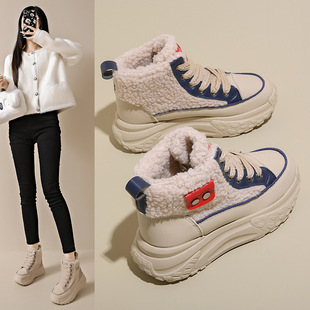 2024 Winter fleece-lined High-top White Shoes New Korean Style ins Female Student Height Increase Sports Warm Leisure K6701