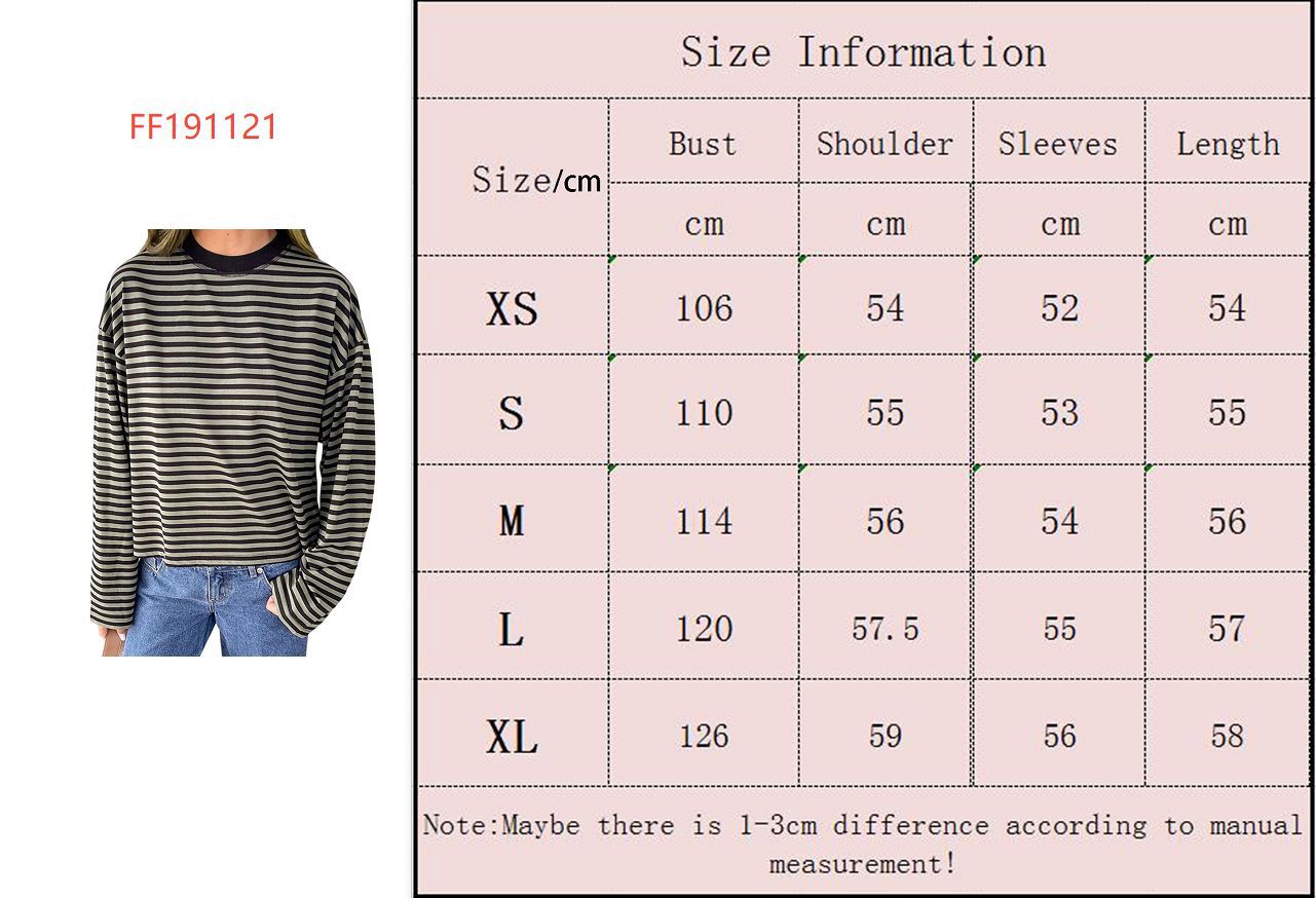 2025 Autumn Relaxed Casual European And American Style Loose Versatile Retro Color-Block Striped Long-Sleeve T-Shirt Top_ecoleips.com