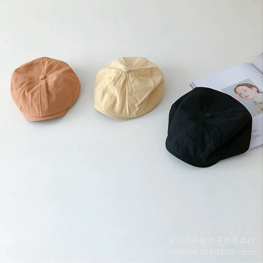 Корея стиль однотонная короткая крайняя детская передняя шляпа Чао Фан одноцветная мужская и женская детская выпуклая форма художник шляпа осьминог