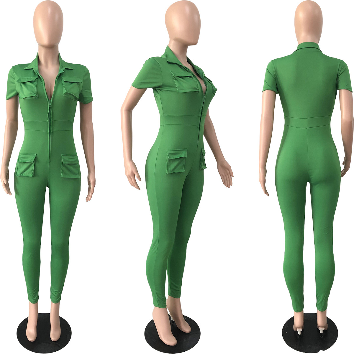 Women's Jumpsuit Sexy Zipper Bodysuit With Three Dimensional Pockets_voghion.com