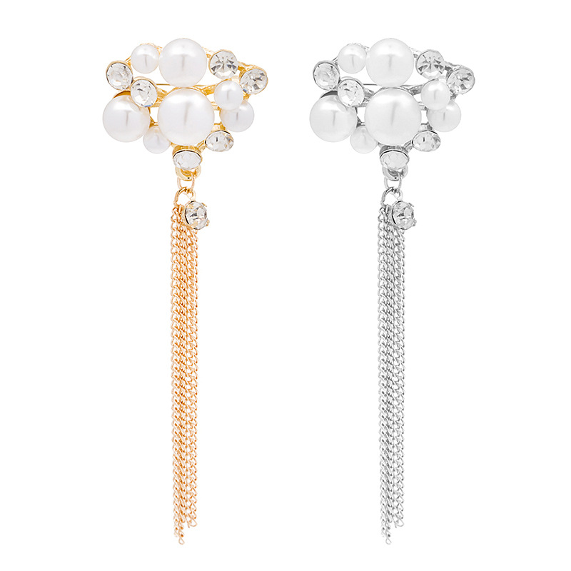Japan and South Korea Simplicity grace Diamond Pearl Flower tassels Brooch Cross border suit clothing Jewelry Pin Brooch