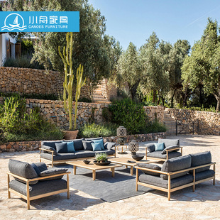 Outdoor Solid Wood Sofa Courtyard Waterproof Sun Protection New Chinese Style B&B Chair Sofa Dining Table Solid Wood Furniture