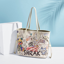 金狐狸包包女新款轻奢涂鸦托特包女手提包大容量单肩包高级女包