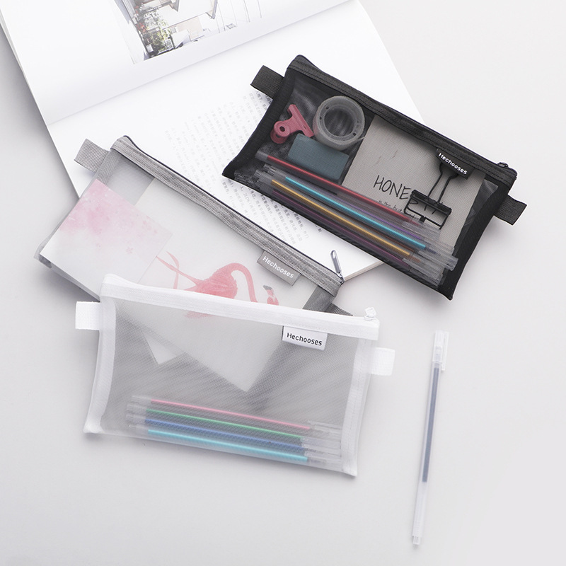 Casual Transparent Mesh Student Exam Special Pencil Bag Pencil Bag Stationery Storage Zipper Information File Tutoring Bag
