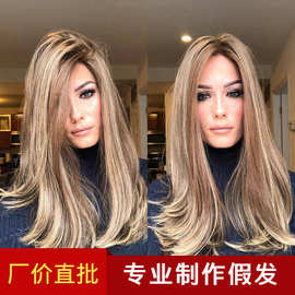 亚马逊女士高温丝中分棕色跨境欧美假发头套 玫瑰网 wig 厂家批发