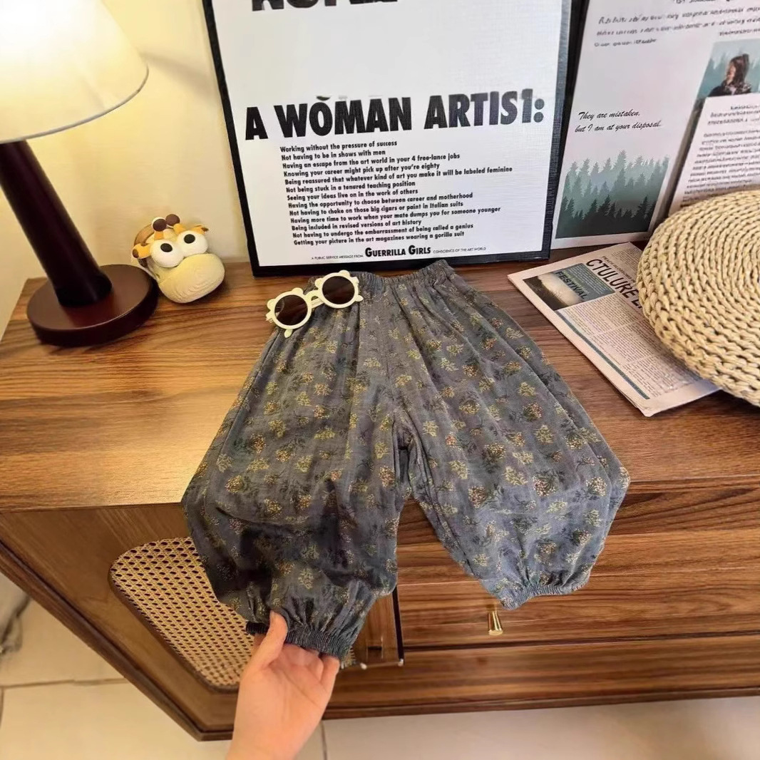 2025 Summer Mosquito-Repellent Lantern Pants for Boys and Girls, Floral Print Casual Pants, Versatile Children's Clothing for Toddlers and Young Children