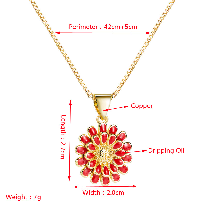 Nihaojewelry wholesale jewelry simple sunflower pendant copperplated 18K gold dripping oil necklacepicture16