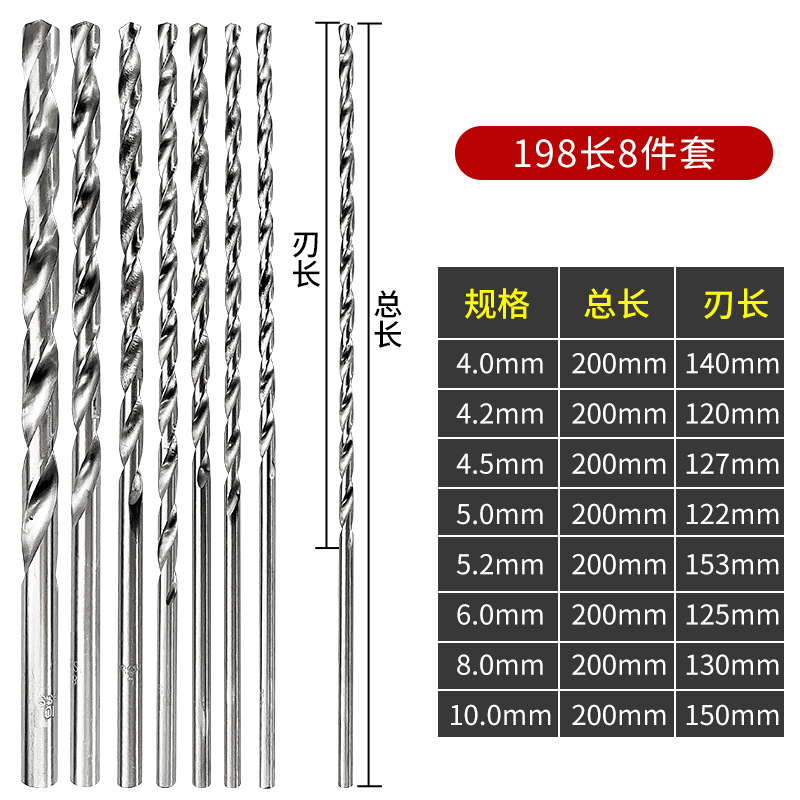 Ventas directas de fábrica 150mm 200mm acero de alta velocidad h2longthened taladro helicoidal de acero de alta velocidad mango recto taladro helicoidal