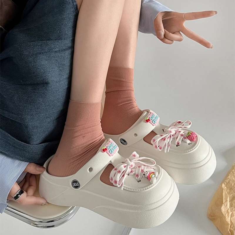 系绳DIY防滑厚底包头拖鞋女夏外穿2025年新款踩屎感EVA增高洞洞鞋