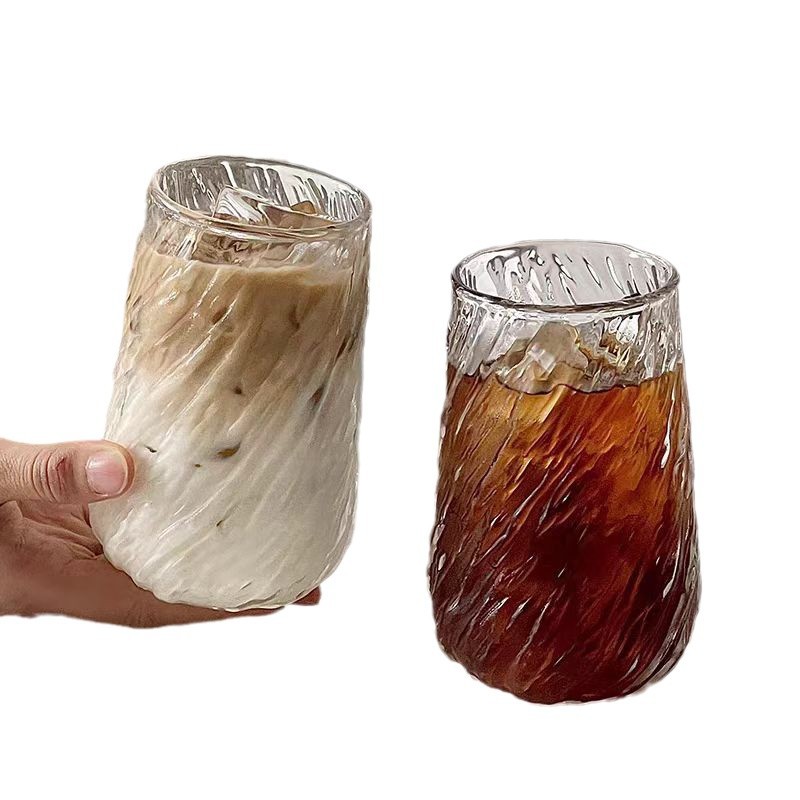 Taza de café de vidrio con alto contenido de borosilicato, taza de agua de latte americano de hielo de gran capacidad para el hogar, taza transparente resistente a altas temperaturas, taza de agua de té verde
