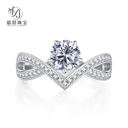 Mujing Jewelry  New S925 Silver Classic One Carat White Diamond Ring Women's European and American Diamond Ring Wedding Ring