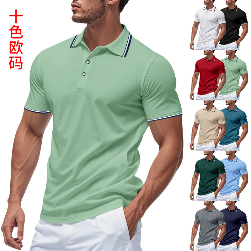 Cross-border Independent Station American Summer Men's Mesh Lel Simple Golf Short-sleeved T-shirt Quick-drying POLO Shirt for Men