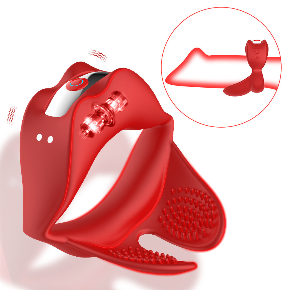 Red Lip Vibrating Lock Ring Silicone Cock Ring with Prostate and Testicle Vibration — detail image 10