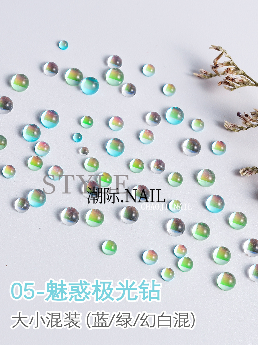 Uñas sirena Aurora cuentas de color caramelo color mágico redondo transparente joyería ojo de gato decoraciones de uñas mixtas 100 unidades
