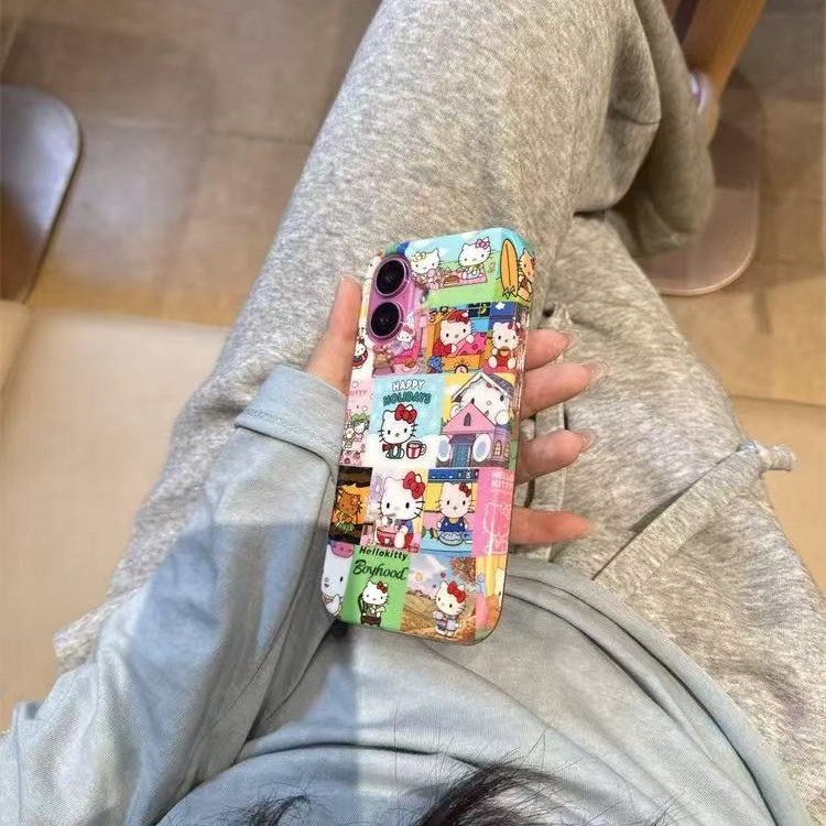 Divertida ilustración de dibujos animados KT cat para Apple 15Pro nuevo 16ProMax nicho 14/13 cadena 15PM hembra 16