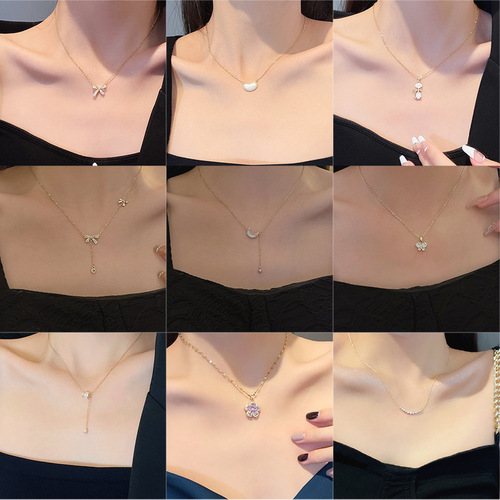 Korean-style Ins-inspired Titanium Steel Necklace for Women, High-end, Versatile, Unique Pearl Clasp Necklace with Accessories